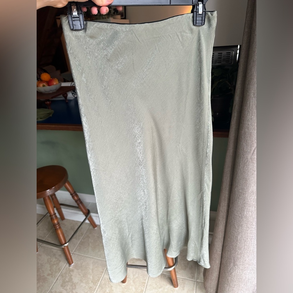 Sage Green Satin Midi Skirt